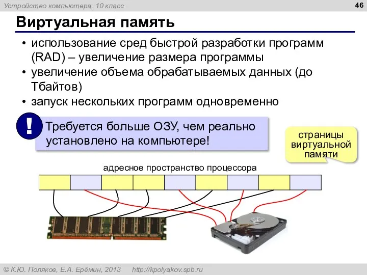 Виртуальная память использование сред быстрой разработки программ (RAD) – увеличение размера