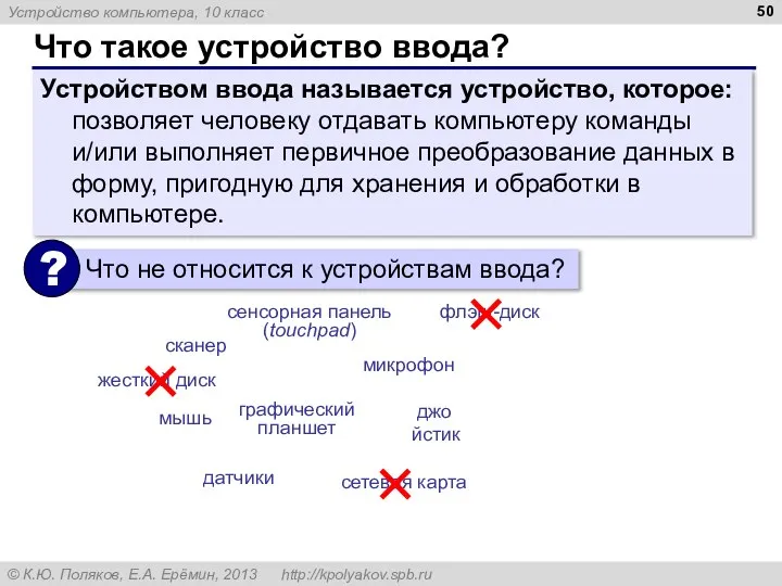 Что такое устройство ввода? Устройством ввода называется устройство, которое: позволяет человеку