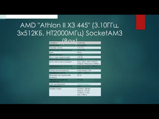 AMD "Athlon II X3 445" (3.10ГГц, 3x512КБ, HT2000МГц) SocketAM3 (Box) Описание Файлы Рейтинг Отзывы Статьи