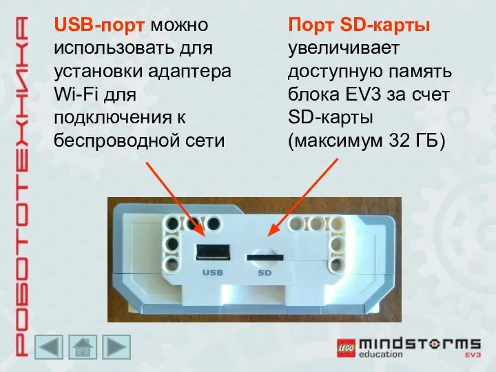 USB-порт можно использовать для установки адаптера Wi-Fi для подключения к беспроводной