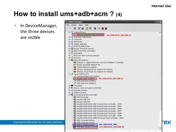 How to install ums+adb+acm ? (4) In DeviceManager, the three devices