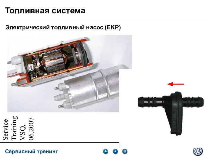 Service Training VSQ, 06.2007 Топливная система Электрический топливный насос (EKP)