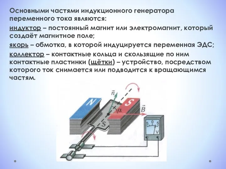 Основными частями индукционного генератора переменного тока являются: индуктор – постоянный магнит