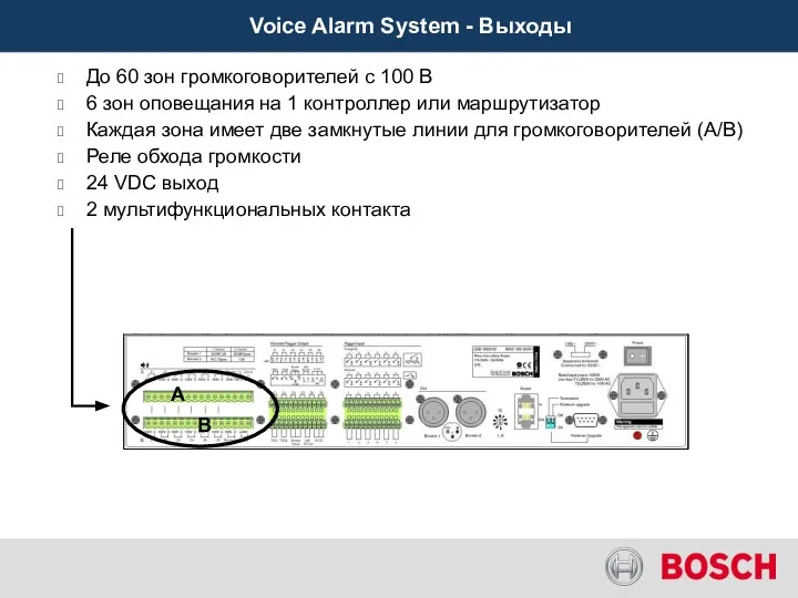 До 60 зон громкоговорителей с 100 В 6 зон оповещания на