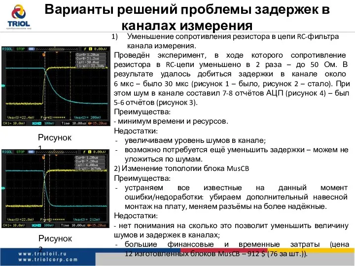 Варианты решений проблемы задержек в каналах измерения Уменьшение сопротивления резистора в