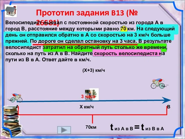 Прототип задания B13 (№ 26581) Велосипедист выехал с постоянной скоростью из