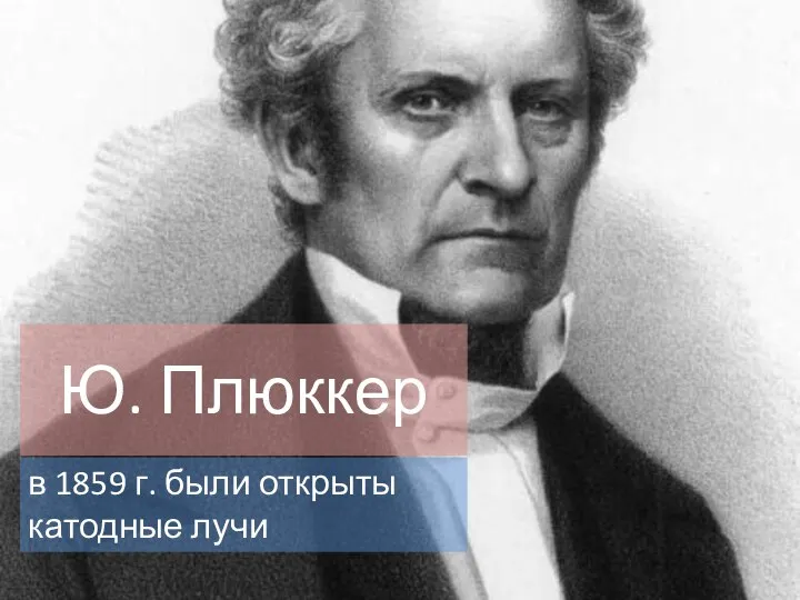 Ю. Плюккер в 1859 г. были открыты катодные лучи