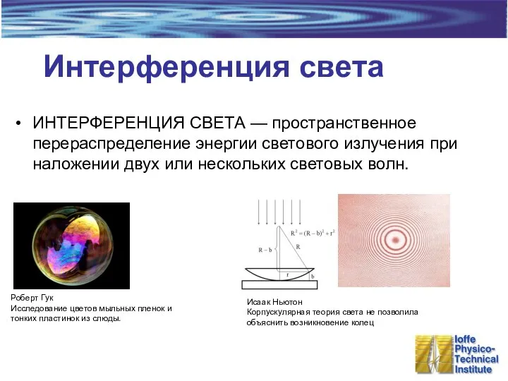 Интерференция света ИНТЕРФЕРЕНЦИЯ СВЕТА — пространственное перераспределение энергии светового излучения при