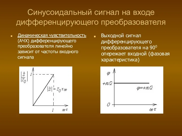 Синусоидальный сигнал на входе дифференцирующего преобразователя Динамическая чувствительность (АЧХ) дифференцирующего преобразователя