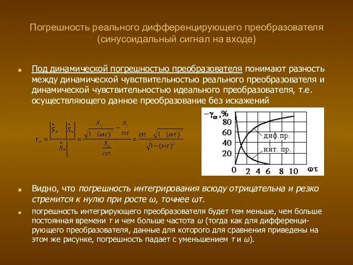 Погрешность реального дифференцирующего преобразователя (синусоидальный сигнал на входе)‏ Под динамической погрешностью