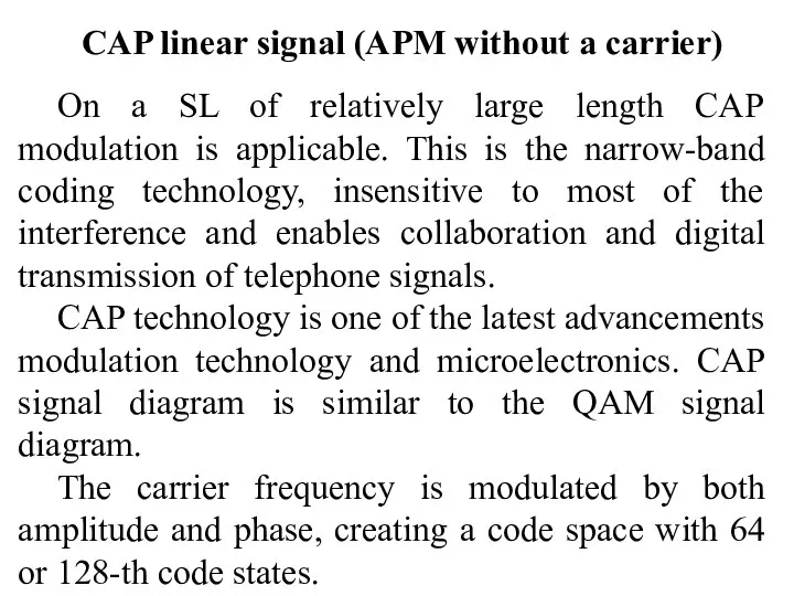 CAP linear signal (APM without a carrier) On a SL of