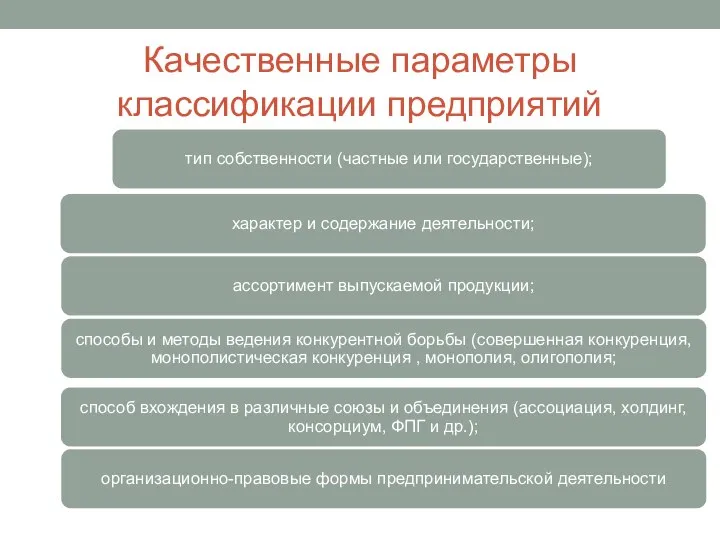 Качественные параметры классификации предприятий