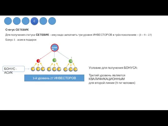 Статус СЕТЕВИК Для получения статуса СЕТЕВИК – ему надо заполнить три