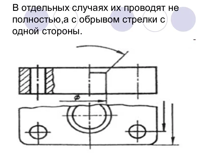 В отдельных случаях их проводят не полностью,а с обрывом стрелки с одной стороны.