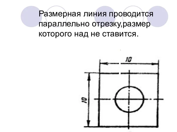 Размерная линия проводится параллельно отрезку,размер которого над не ставится.