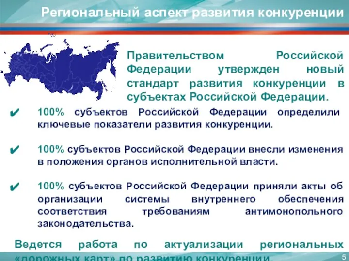 100% субъектов Российской Федерации определили ключевые показатели развития конкуренции. 100% субъектов