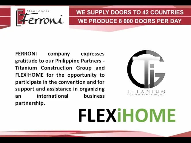 FERRONI company expresses gratitude to our Philippine Partners - Titanium Construction