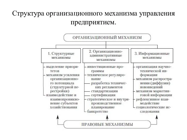 Структура организационного механизма управления предприятием.