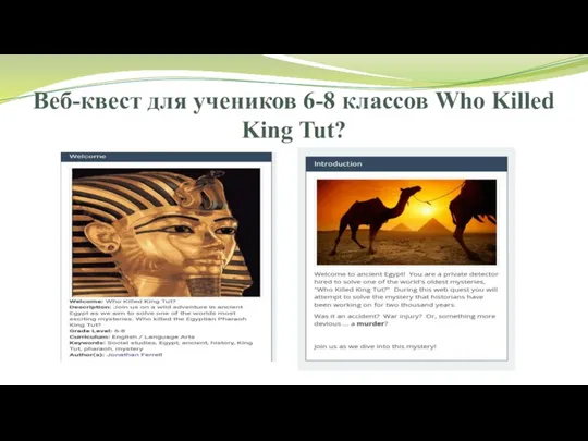 Веб-квест для учеников 6-8 классов Who Killed King Tut?