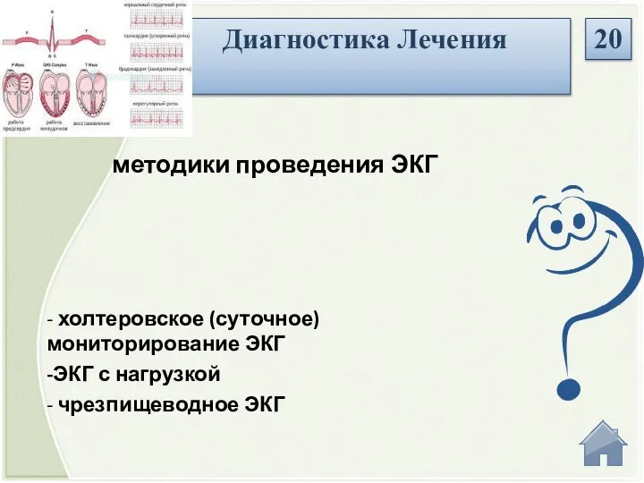 - холтеровское (суточное) мониторирование ЭКГ -ЭКГ с нагрузкой - чрезпищеводное ЭКГ