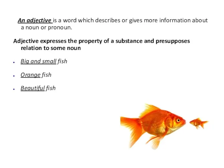 An adjective is a word which describes or gives more information