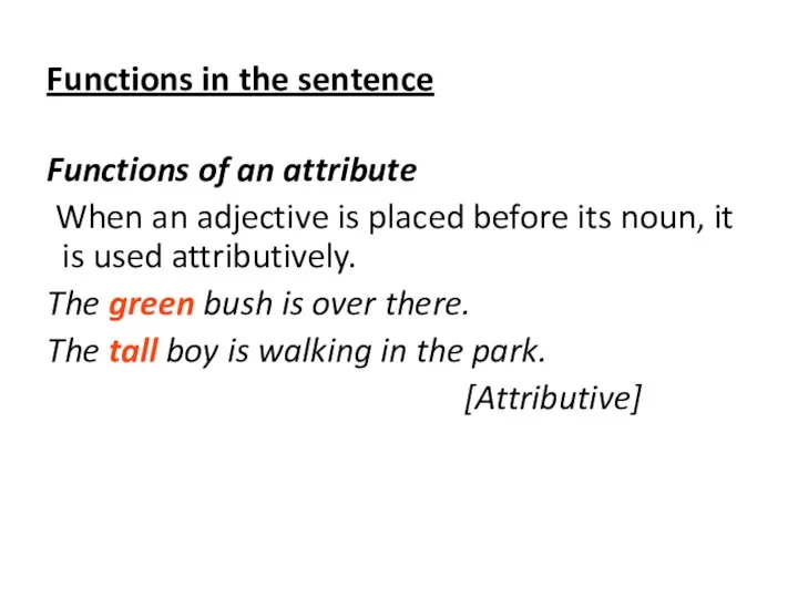 Functions in the sentence Functions of an attribute When an adjective