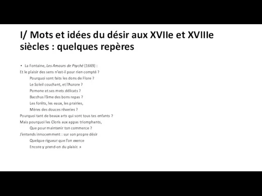 I/ Mots et idées du désir aux XVIIe et XVIIIe siècles