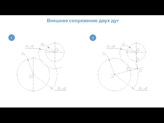 Внешнее сопряжение двух дуг 1 2