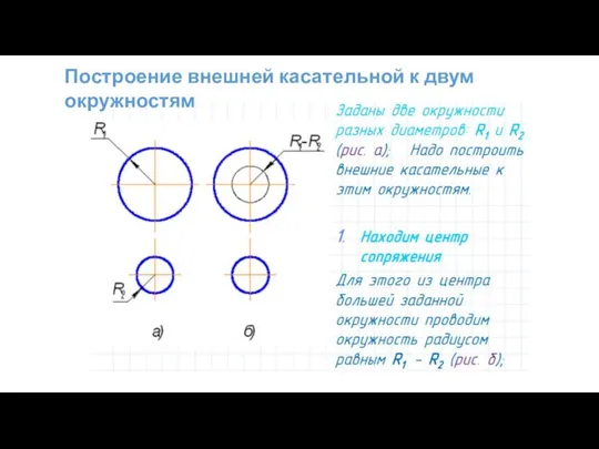 Построение внешней касательной к двум окружностям