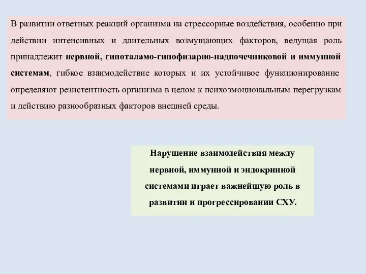 В развитии ответных реакций организма на стрессорные воздействия, особенно при действии