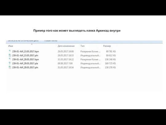 Пример того как может выглядеть папка Архикад внутри