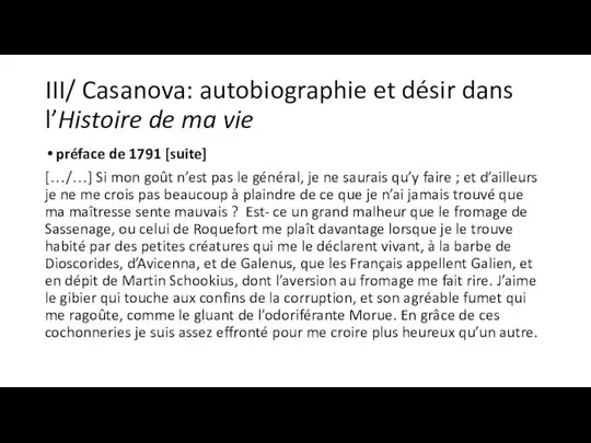 III/ Casanova: autobiographie et désir dans l’Histoire de ma vie préface