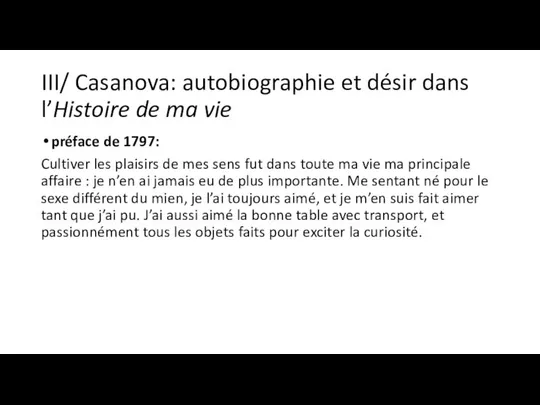 III/ Casanova: autobiographie et désir dans l’Histoire de ma vie préface