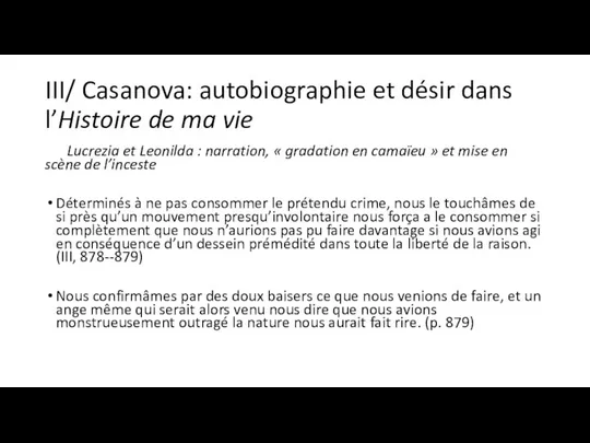 III/ Casanova: autobiographie et désir dans l’Histoire de ma vie Lucrezia