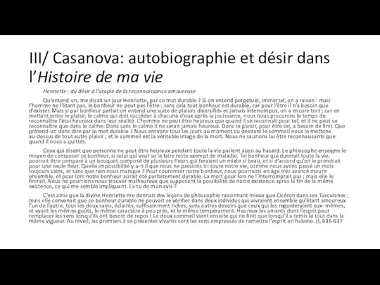 III/ Casanova: autobiographie et désir dans l’Histoire de ma vie Henriette