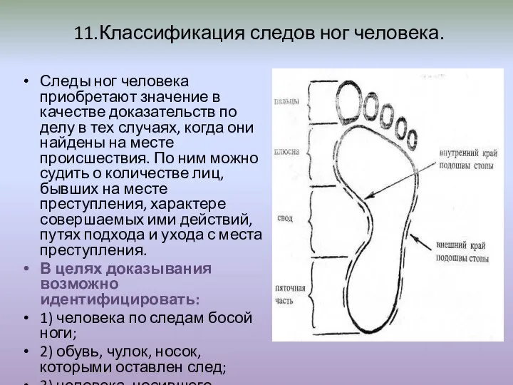 11.Классификация следов ног человека. Следы ног человека приобретают значение в качестве