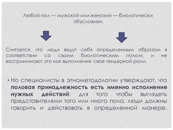 Любой пол — мужской или женский — биологически обусловлен. Считается, что