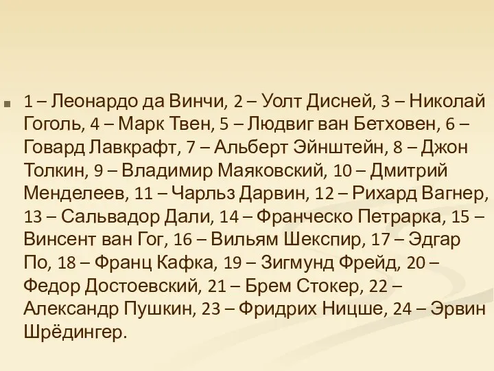 1 – Леонардо да Винчи, 2 – Уолт Дисней, 3 –