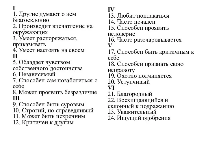 I 1. Другие думают о нем благосклонно 2. Производит впечатление на