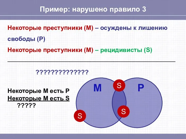 Пример: нарушено правило 3 Некоторые преступники (М) – осуждены к лишению