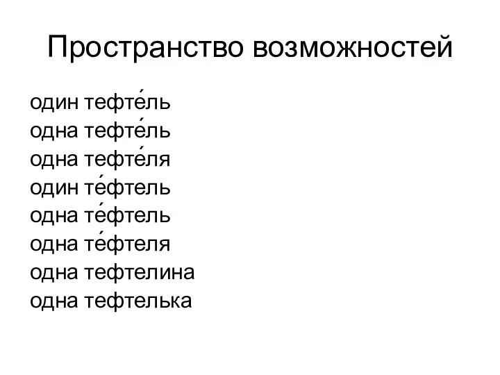 Пространство возможностей один тефте́ль одна тефте́ль одна тефте́ля один те́фтель одна