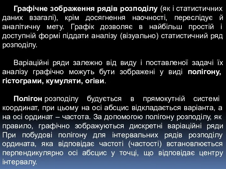 Графічне зображення рядів розподілу (як і статистичних даних взагалі), крім досягнення