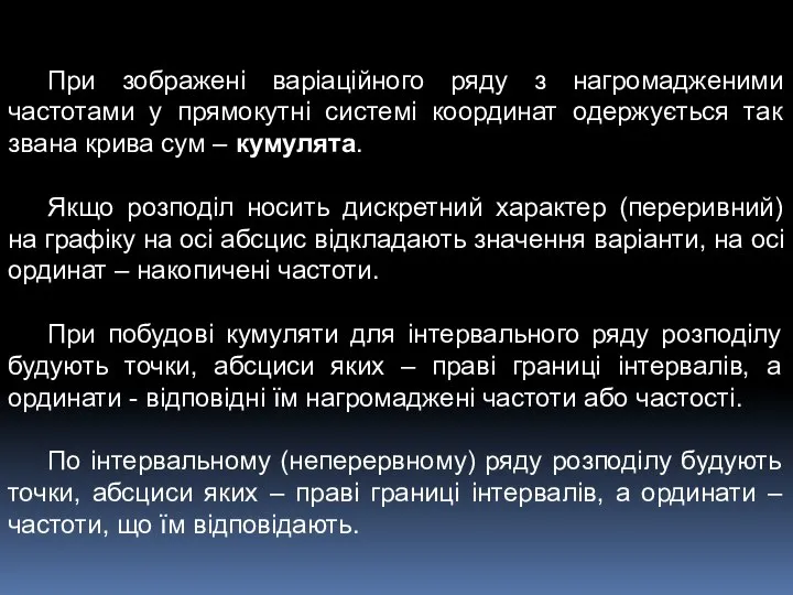 При зображені варіаційного ряду з нагромадженими частотами у прямокутні системі координат