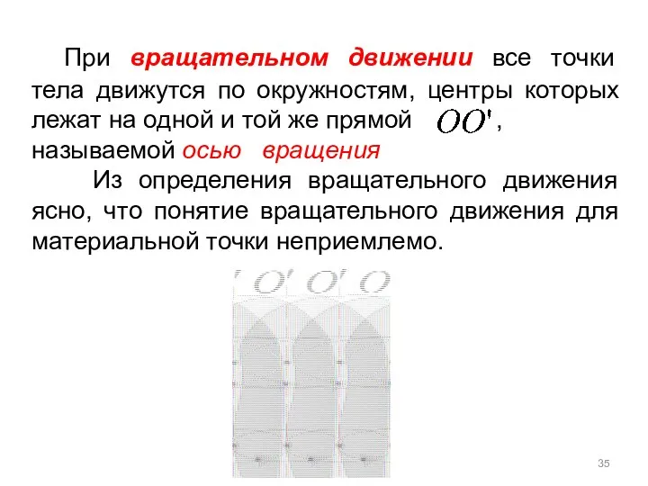 При вращательном движении все точки тела движутся по окружностям, центры которых