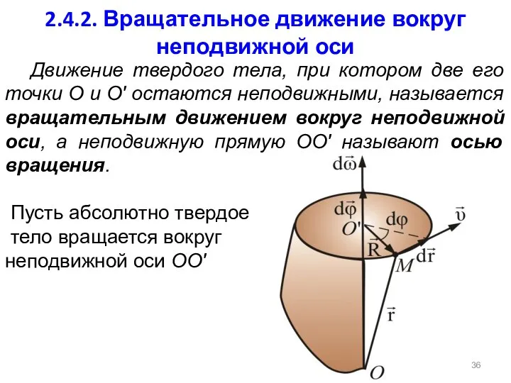 2.4.2. Вращательное движение вокруг неподвижной оси Движение твердого тела, при котором