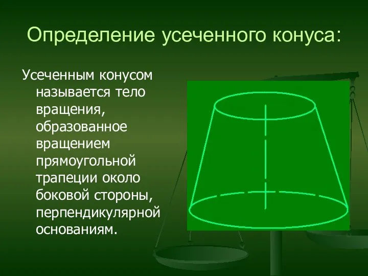 Определение усеченного конуса: Усеченным конусом называется тело вращения, образованное вращением прямоугольной