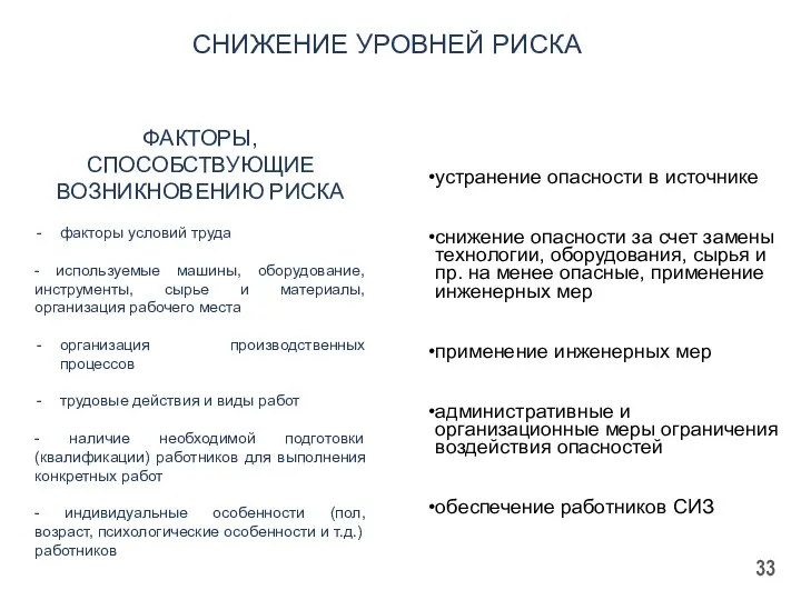 устранение опасности в источнике снижение опасности за счет замены технологии, оборудования,