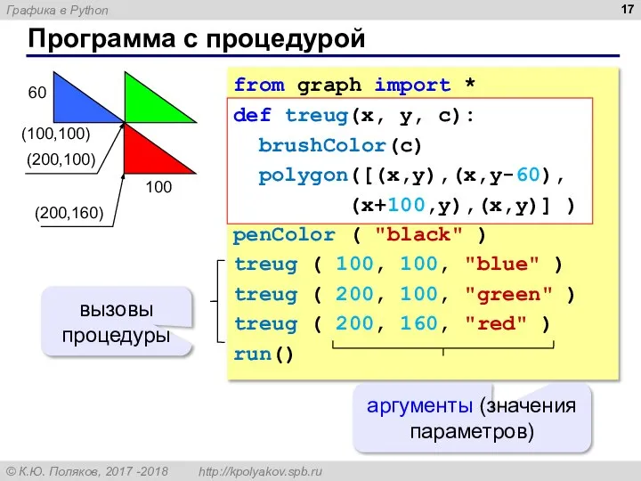 Программа с процедурой from graph import * def treug(x, y, c):