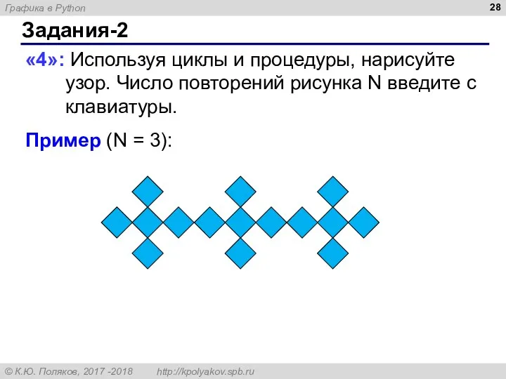 Задания-2 «4»: Используя циклы и процедуры, нарисуйте узор. Число повторений рисунка