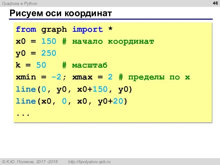 Рисуем оси координат from graph import * x0 = 150 #